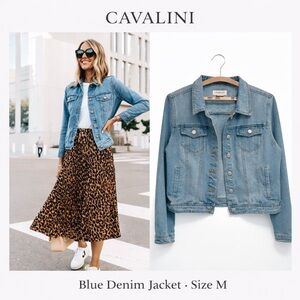 Cavalini Denim Jacket Women’s Size M Blue Cropped Jean Jacket Classic Chic